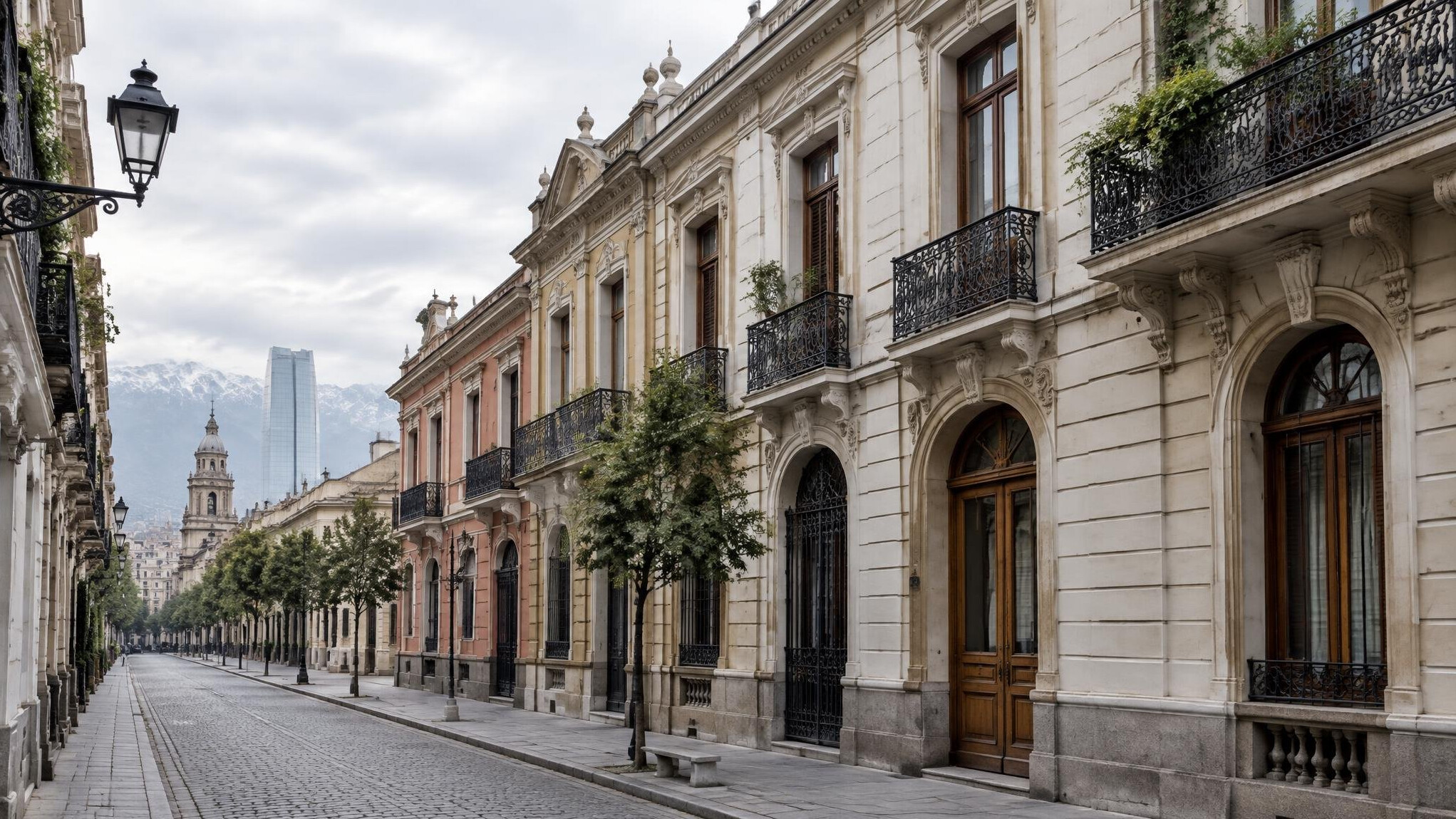 Old brick facades of a historic neighborhood in Santiago Chile